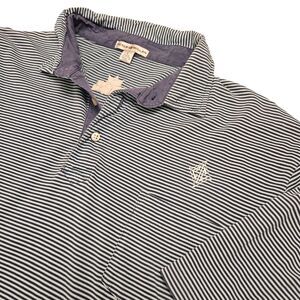 Peter Millar Pima Cotton Crown Blue‎ Striped Golf Polo Mens Size Large